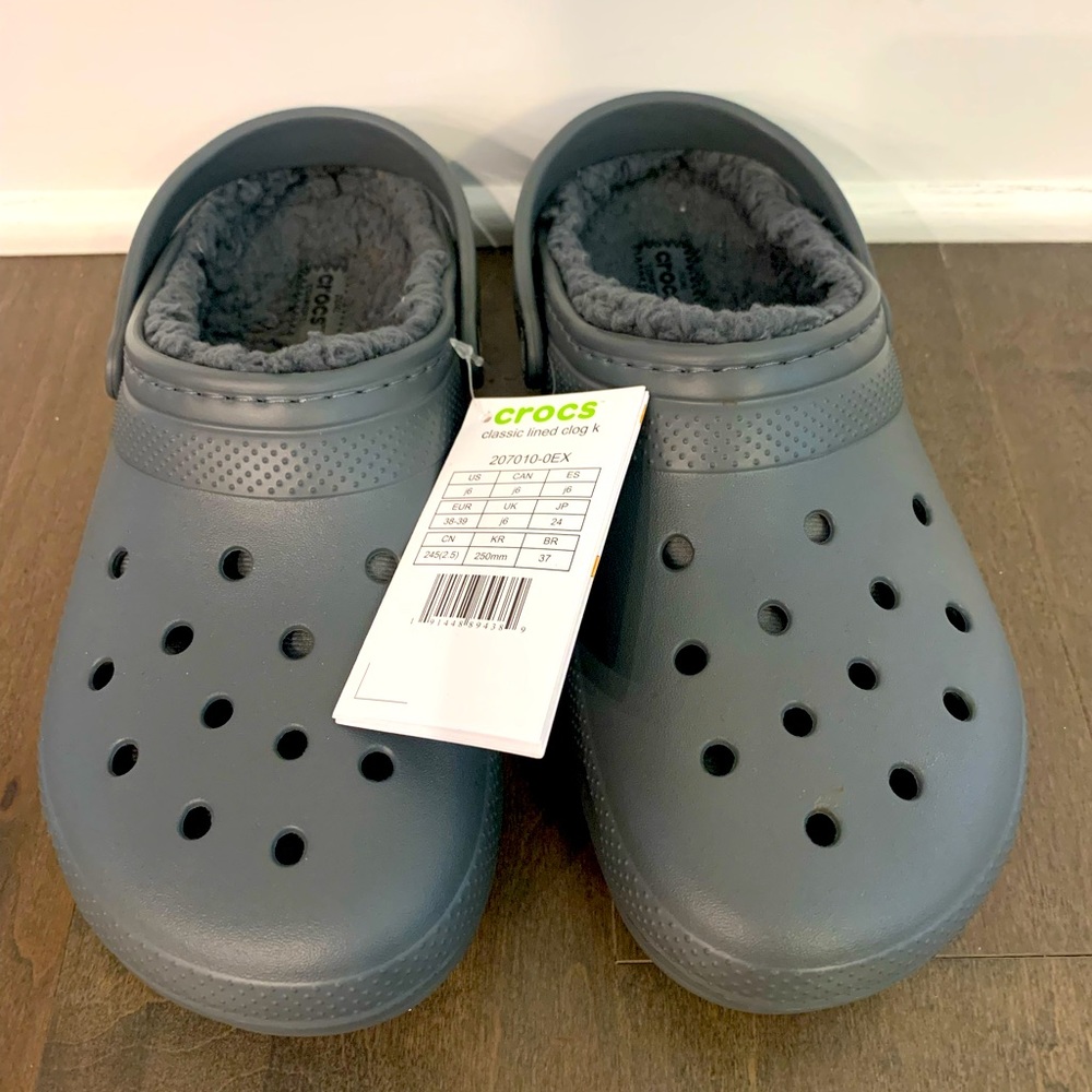 Crocs Kids Classic Lined Clogs, Slate Grey/Smoke size j6